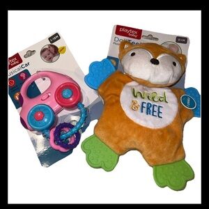 Playtex Baby Musical Car 1 To 18 Months Pink New Animal Doll Teether Lot Of 2
